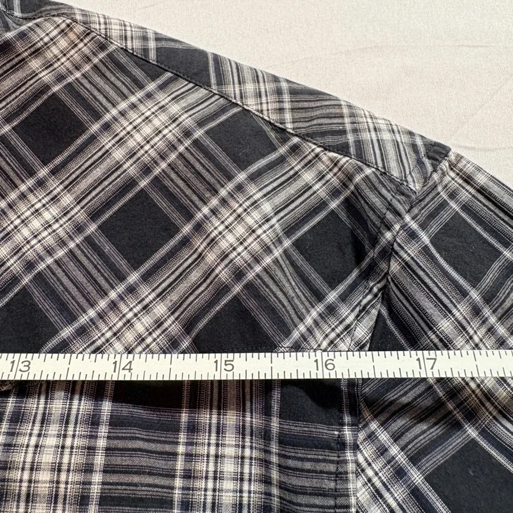 Banana Republic Western Shirt Mens Large Slim Fit Black White Plaid Snap Front